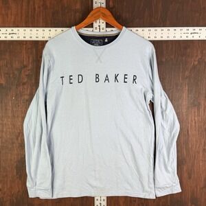 Ted Baker Long‎ Sleeve Branded Jumper Shirt Light Blue Men's Medium Spellout EUC
